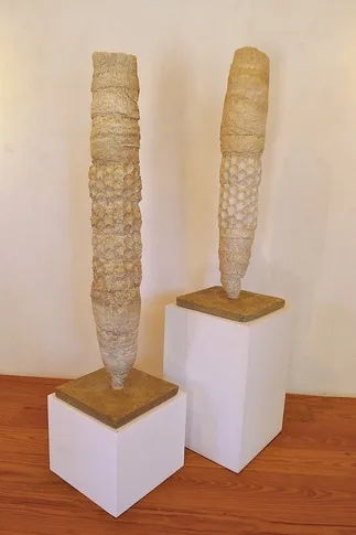 Vessel I & II – cement, earth, sand, recycled paper, 0