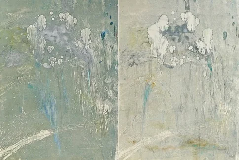 Walking Rains – mixed media on paper, diptych, 0