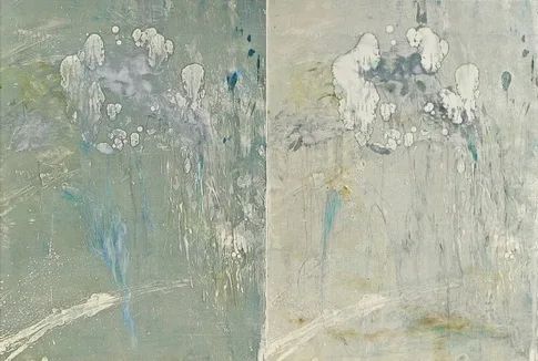 Walking Rains – mixed media on paper, diptych, 0